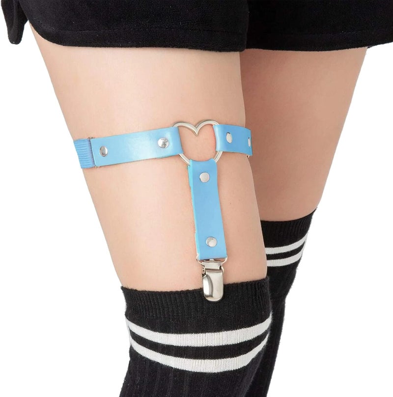 ETHOON Garters Belt Adjustable Love Heart Leg Garter with Buckle Anti-Slip Clips Elastic Punk 1 Pair - Image 3